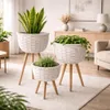 Blumentopf 3er Set Rattan Pflanztopf Blumenkasten Produktbild-Vorschau 2