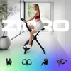 A woman is using a foldable exercise bike in a modern, well-lit room. The image also features close-ups of different parts of the bike at the bottom. Anteprima dell’immagine prodotto