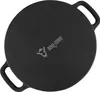 A top-down view of a round cast iron griddle with two handles. Produktbild-Vorschau