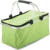 A green picnic basket with a silver frame and black handle and trim, shown against a white background. Náhled obrázku produktu
