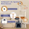 A multi-level cat tree with various play features, set against a neutral background with illustrative callouts. Anteprima dell’immagine prodotto