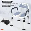 A shower chair with vacuum grippers is displayed against a marble-patterned background. Produktbild-Vorschau