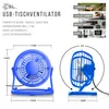 A blue USB table fan is shown from two angles along with descriptive text and images of where it can be used. Náhled obrázku produktu