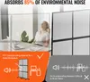 A woman is shown relaxing at a desk, with a soundproof divider in the foreground. The image contrasts the effectiveness of the soundproof material with a depiction of a noisy environment. Anteprima dell’immagine prodotto