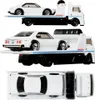 A white Nissan tow truck carrying a white Nissan Skyline toy car, shown from three different angles. Anteprima dell’immagine prodotto
