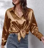 ASKSA Chemise Femme Satin Col V Chemise Elégante Boutons Voir les images du produit 2
