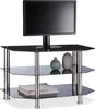 Tavolino TV Relaxdays in vetro nero, 3 ripiani in vetro Anteprima dell’immagine prodotto 1