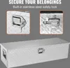 A diamond-plate aluminum truck tool box is shown with close-up insets highlighting its locking mechanism. Anteprima dell’immagine prodotto