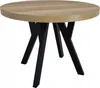 A round wooden table with black metal legs on a white background. Náhled obrázku produktu