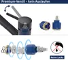 A collage of images showing a kitchen faucet, its internal components, and a diagram illustrating its leak-proof feature. Produktbild-Vorschau