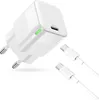 A white USB-C charger and two USB-C cables on a white background. Produktbild-Vorschau