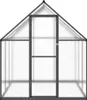 A front view of a greenhouse with a gray frame and clear panels. Náhled obrázku produktu