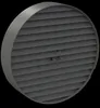A gray circular light baffle with horizontal slats against a black background. Produktbild-Vorschau