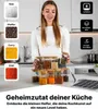 A woman is holding spice jars in a kitchen setting, with labels and product features highlighted. Anteprima dell’immagine prodotto