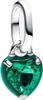 A close-up studio shot of a silver charm with a green heart-shaped gemstone. Produktbild-Vorschau