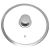 A top-down view of a glass pot lid with a silver handle and rim, set against a white background. Náhled obrázku produktu
