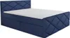 A blue upholstered boxspring bed with a white mattress and a diamond-stitched headboard and side panels, shown from a diagonal angle. Produktbild-Vorschau