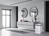 A modern bathroom with a double vanity, large window, and a laundry basket. Náhľad obrázku produktu