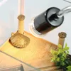 A small turtle sits on a textured platform under a heat lamp in a terrarium. Voir les images du produit
