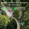 A solar panel is attached to a tree, powering a trail camera. Produktbild-Vorschau