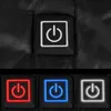 A close-up of buttons with power symbols, some illuminated in red, blue, and white. Voir les images du produit