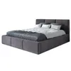 A gray upholstered bed with a mattress and pillows, shown against a white background. Produktbild-Vorschau