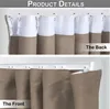Close-up views of a room divider curtain, showing both the back and front of the fabric and its hanging mechanism. Produktbild-Vorschau