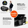 Collage of images showing features of a car seat, including a woman carrying it in a bag, a folded car seat, and a close-up of a cup holder. Náhľad obrázku produktu