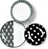 Three plates with different black and white patterns are arranged on a white background. Produktbild-Vorschau