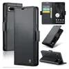 A collage of images showing a black leather phone case for a Google Pixel 8 Pro from different angles and in different states of use. Produktbild-Vorschau