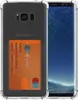 A transparent phone case with a credit card inserted, shown next to a smartphone. Voir les images du produit