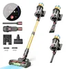 A cordless vacuum cleaner and its accessories are displayed against a white background. Produktbild-Vorschau