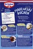 The image is a product packaging for a Dr. Oetker Maulwurf Kuchen baking mix. It includes instructions and ingredient lists. Produktbild-Vorschau