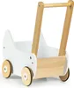 A white wooden toy push walker with natural wood accents. Produktbild-Vorschau