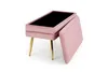 A pink upholstered ottoman with a black top and gold legs, shown with the lid slightly ajar. Náhľad obrázku produktu