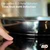 A hand is shown pressing a button on an induction cooktop, with a frying pan in the background. Produktbild-Vorschau