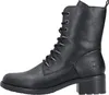A black leather lace-up boot with a block heel, shown from the side against a white background. Podgląd zdjęcia produktu
