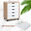 A mobile filing cabinet with five drawers and a separate drawer shown for detail, with dimensions indicated. Náhľad obrázku produktu