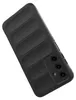 A black phone case with a ribbed texture is shown against a white background. Produktbild-Vorschau
