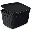 A black perforated storage box with a lid, shown from a slightly elevated angle against a white background. Produktbild-Vorschau