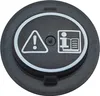 A close-up view of a black plastic cap with white safety symbols. Voir les images du produit