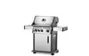 A stainless steel gas grill with side shelves and a cabinet base, shown on a white background. Produktbild-Vorschau