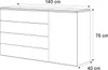 A line drawing of a dresser with dimensions indicated. Produktbild-Vorschau