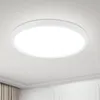 A white, circular LED ceiling light is mounted on a white ceiling. Produktbild-Vorschau