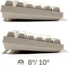 Two close-up side views of a beige mechanical keyboard, showing different tilt angles. Produktbild-Vorschau