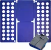 A blue folding board for clothes is shown, with a gray shirt folded on top of it. Náhled obrázku produktu