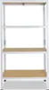 A white metal shelving unit with four wooden shelves, shown against a white background. Anteprima dell’immagine prodotto