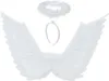 A white angel costume set including wings and a halo, displayed against a white background. Produktbild-Vorschau