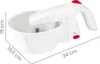 A white electric food mixer with a bowl, shown from a side angle with dimensions indicated by lines and text. Voir les images du produit