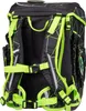The back view of a black and neon green backpack with a geometric pattern. Produktbild-Vorschau